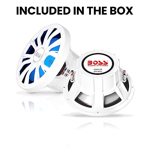 BOSS Audio Systems MRGB10W Subwoofer de Audio Marino de 10 Pulgadas – 800 vatios máximo, Bobina de Voz Dual de 2 ohmios, iluminación Multicolor, Resistente a la Intemperie, se Vende Individualmente,
