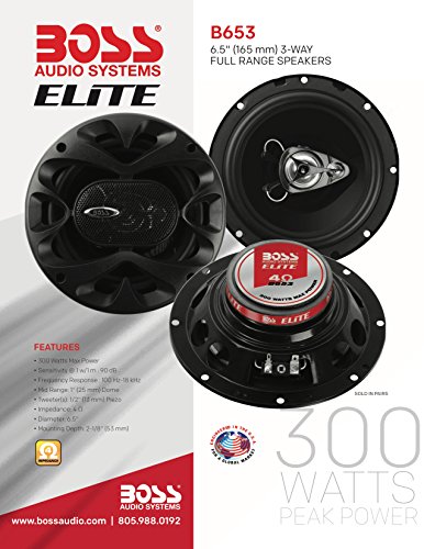 BOSS Audio Elite B653 6.5", 3 Way, Black Poly Injection Cone, 300 Watt Max Speakers (Per Pair)