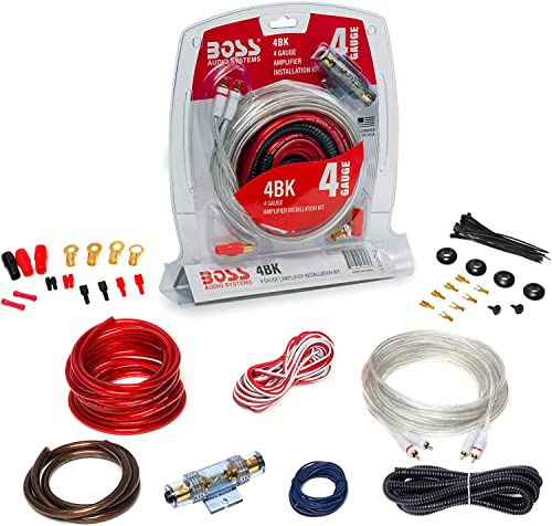 BOSS Audio Systems 4BK Kit de cableado de instalación de amplificador de calibre 4 – Un kit de cableado de amplificador de coche te ayuda a hacer conexiones y trae energía a tu radio, subwoofers y altavoces