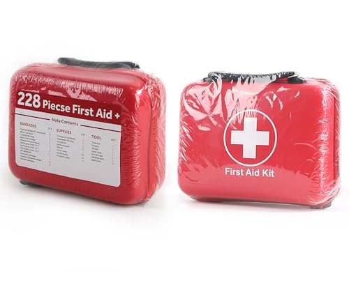 Compact First Aid Kit (228pcs) Designed For Family Emergency Care. Waterproof EVA case&Bag is Ideal for the Car,Home,boat,School, Camping, Hiking,Travel,Office,Sports,Hunting. Protect Your Loved Ones