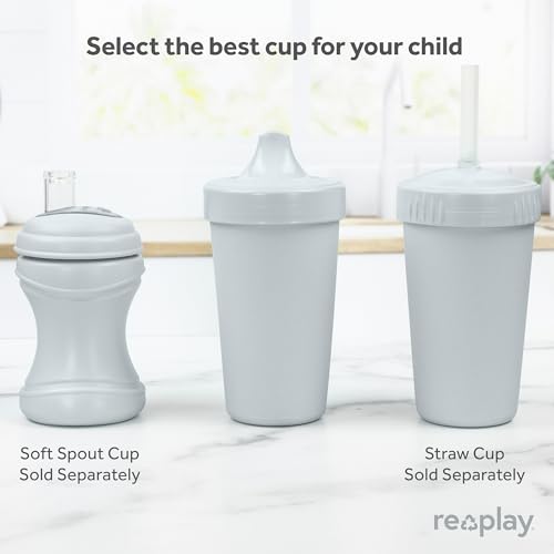 Re-Play Made in USA 10 oz tazas sin derrames para bebés, niños pequeños y niños | Hecho de jarras de leche recicladas ecológicas | Libre de BPA | Apto para lavavajillas | (3 unidades)