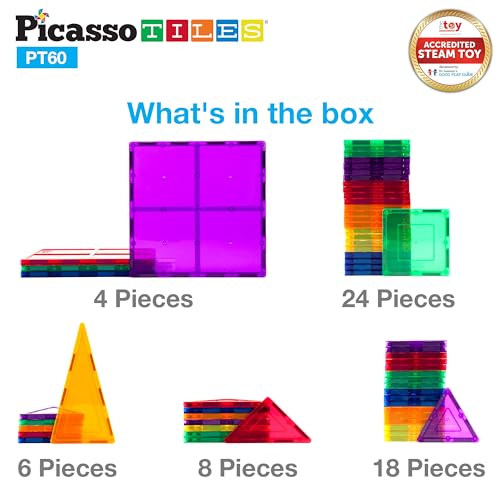 Picasso Tiles Clear 3d Magnetic Building Blocks, 60-piece