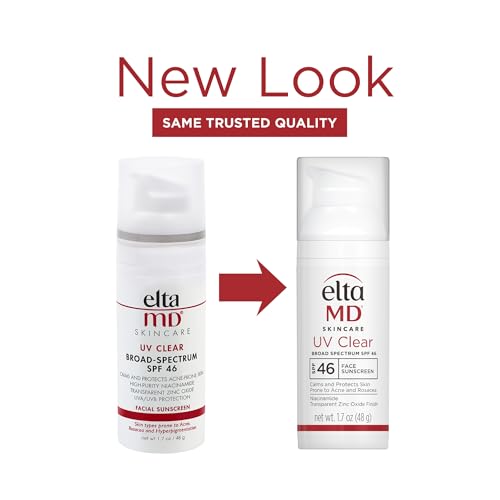 EltaMD SKINCARE - Protector solar facial transparente EltaMD UV, de amplio espectro, SPF 46 para pieles sensibles o propensas al acné, sin aceite, fórmula de óxido de zinc a base de minerales recomendada por dermatólogos, 1, 7 onzas