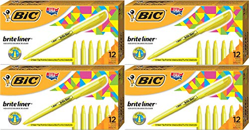 BIC Brite Liner Highlighter, Chisel Tip, Yellow, 12-Count