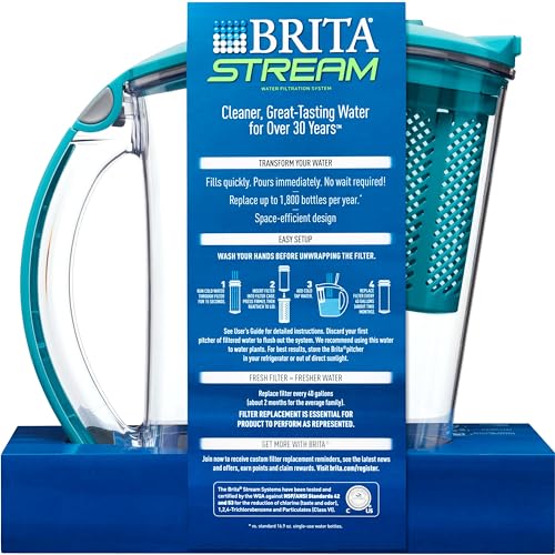 Brita 10 Cup Stream Filtro como usted Vierta Agua Jarra con 1 filtro, rápidos, sin BPA, carbono Gray
