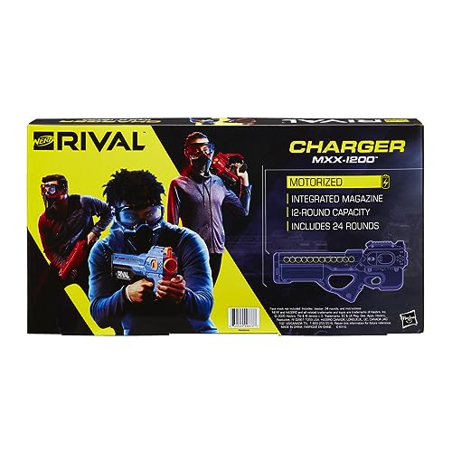 Nerf Rival Charger MXX-1200 - Pistola motorizada - Capacidad de 12 Vueltas, Velocidad de 100 FPS - Incluye 24 Rondas Oficiales Rival, Color Azul