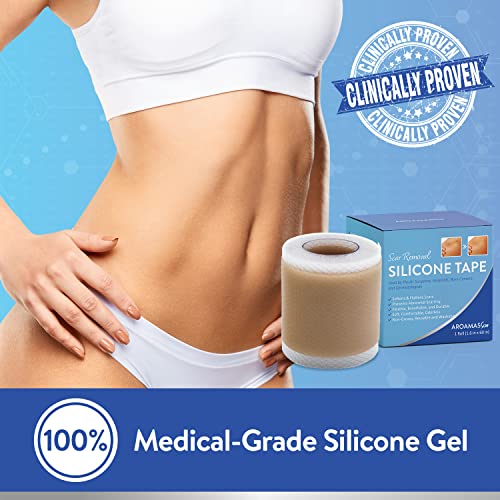 Aroamas Scar Hojas de silicona para eliminar cicatrices de cicatriz, cinta de silicona de 4 x 152 cm para suavizar y aplanar cicatrices, acné, cesárea, cirugía de queloide, extracción sin dolor, reutilizable, lavable, suministro de 6 a 8 meses