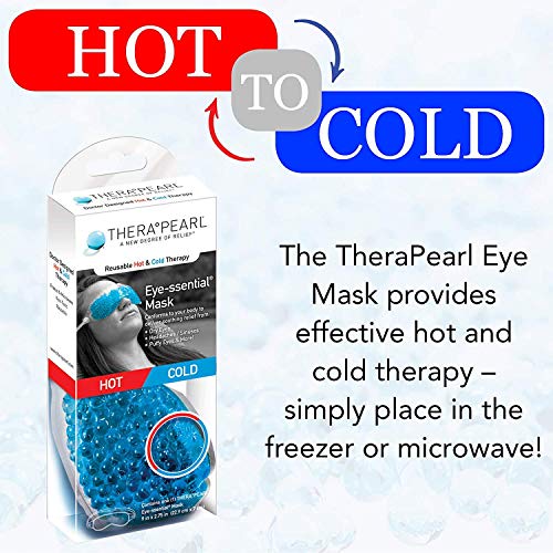 TheraPearl Máscara de ojos que cambia de color, Azul (versión antigua)., TheraPearl Eye Mask, Eye-ssential Mask with Flexible Gel Beads for Hot Cold Therapy, Best Spa Eye Wrap for Puffy Eyes, Non Toxic Compress for Swollen Eyes, Relaxation, Hot Cold Ice P