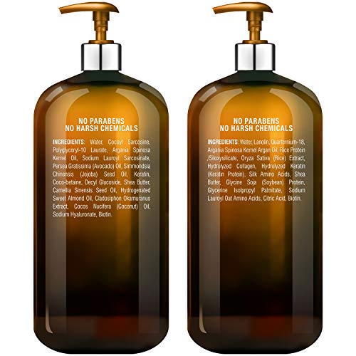Argan Oil Shampoo and Conditioner, from Majestic Pure, Improve formula Sulfate Free, Vitamin Enriched, Volumizing & Gentle Hair Restoration Formula for Daily Use, for Men and Women, 16 fl oz Each