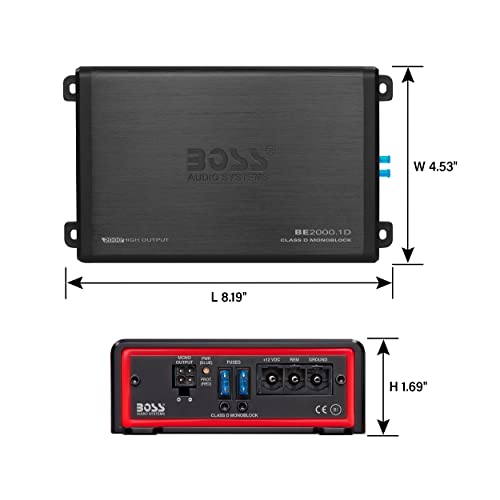 Boss Audio Systems Elite BE2000.1D - Amplificador de Coche Clase D - 2000 de Alta Salida, 1 Ohm Estable, Digital, monobloque, Fuente de alimentación Mosfet, Ideal para subwoofers