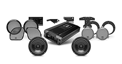 BOSS Audio Systems Sistema de altavoces delanteros BHD3F Harley Davidson – Compatible con motocicletas Select 1998+ Road Glide y Street Glide, amplificador de 4 canales más placas de montaje, resistente a la intemperie, 6.5 pulgadas, par de 300 vatios