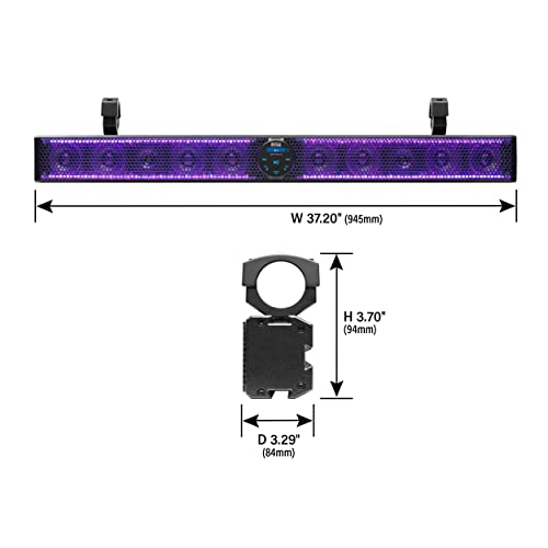 BOSS Audio Systems BRT37SLR ATV UTV - Sistema de altavoces de barra de sonido - 37 pulgadas de ancho, clasificación IPX5, resistente a la intemperie, audio Bluetooth, amplificado, altavoces de 3 pulgadas, tweeters de 1 pulgada, puerto USB, iluminación mul