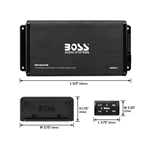 Boss Audio Marine Amplificador de 4 Canales, 500 W/bocina de 16.51 cm, Sistema Bluetooth de bocinas, Bluetooth Remoto, USB Auxiliar, Interfaz de Montaje, Bolsa Impermeable