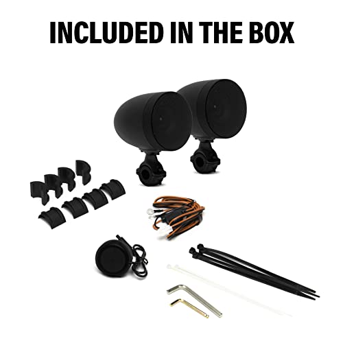 BOSS Audio Systems MCBK625BA - Sistema de sonido para altavoz de motocicleta - Bluetooth, amplificado, resistente a la intemperie, altavoces de 3 pulgadas, control de volumen multifunción, también se puede utilizar con vehículos UTV ATV