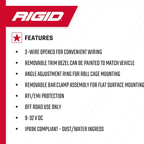 RIGID INDUSTRIES- Luz LED reflectante, espejo de vista lateral, luz LED de señal de giro ámbar, accesorios de montaje incluidos, compatible con IP69K, cumple con RoHS, fácil de instalar, accesorios todoterreno (pares, 64011)