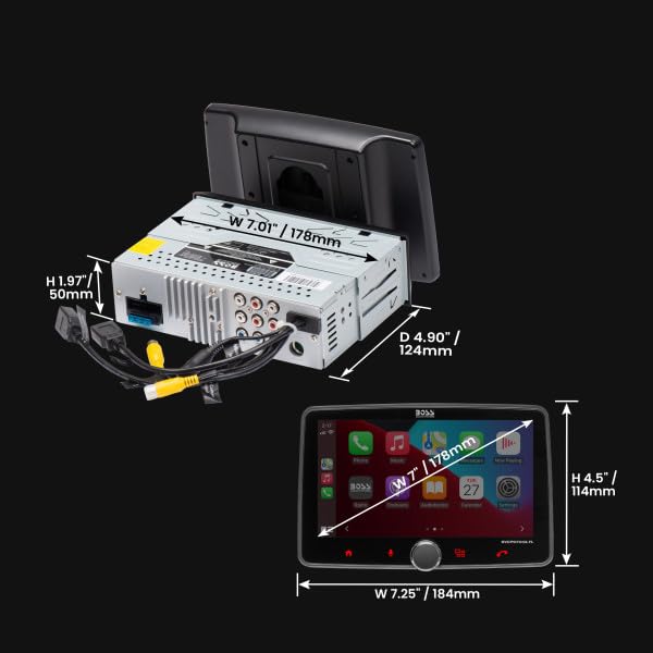 Boss Audio Systems Sistema estéreo para automóvil BVCP9700A-CFL: Apple CarPlay, Android Auto, DIN único con Pantalla táctil de 7 Pulgadas, Audio Bluetooth y Unidad de Llamadas, Receptor Radio