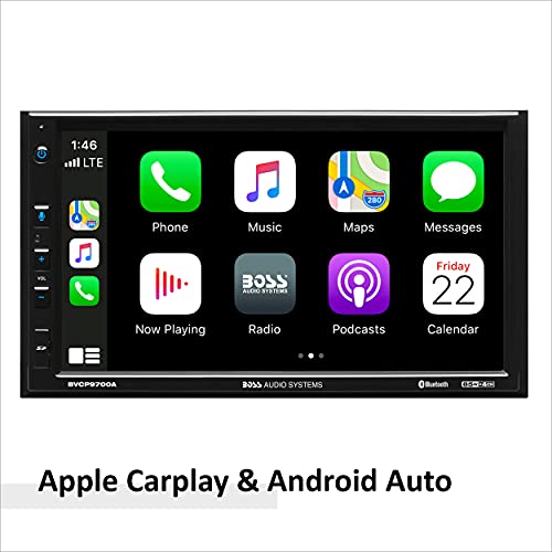 BOSS Audio Systems BVCP9700A-C Apple CarPlay Android Reproductor multimedia para coche - visualización táctil capacitiva de 7 pulgadas, Bluetooth, sin CD DVD, iluminación multicolor, cámara de