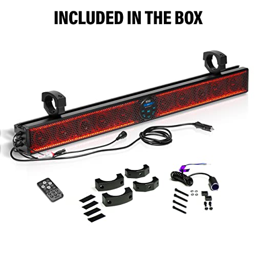 BOSS Audio Systems BRT37SLR ATV UTV - Sistema de altavoces de barra de sonido - 37 pulgadas de ancho, clasificación IPX5, resistente a la intemperie, audio Bluetooth, amplificado, altavoces de 3 pulgadas, tweeters de 1 pulgada, puerto USB, iluminación mul