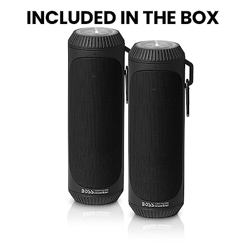 BOSS Audio Systems BOLT - Altavoz portátil inalámbrico Bluetooth – negro, altavoces fuertes de 1.5 pulgadas con graves, resistente a la intemperie, linterna, se vende en pares, para exteriores, hogar, fiesta, iPhone, computadora, computadora