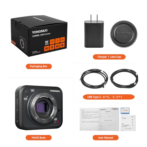 YONGNUO YN433 4K Cámara digital sin espejo, para transmisión en vivo en interiores, grabación continua de video Full HD, ligero, sistema de lentes Micro Cuatro Tercios M43, para lente de cámara