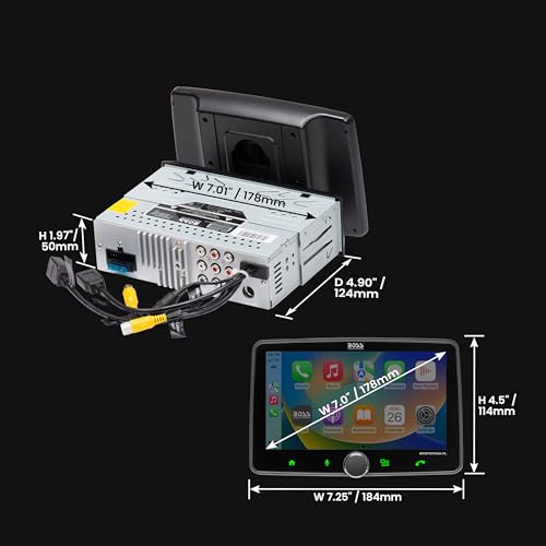 Boss Audio Systems Sistema estéreo de Audio para automóvil BVCP9700A-FL: Apple CarPlay, Android Auto, DIN único de 7 Pulgadas, Pantalla táctil capacitiva, Unidad Principal de Audio Llamadas Bluetooth
