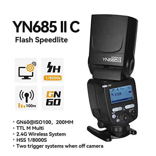 Yongnuo YN685II YN685 II Flash Speedlite, GN60 ETTL HSS + sistema de disparo inalámbrico 2.4G, Master Slave para Canon 5DIII 6DII 800D 77D 7D2 T4i T3i 1300D 70D