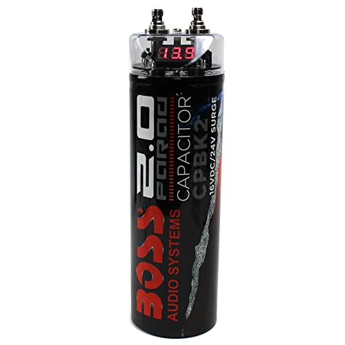 Boss Audio CPBK2 2 farad 20 voltios LED de voltaje digital para coche condensador de potencia y Soundstorm AKS8 calibre 8 amplificador de coche kit completo de cableado