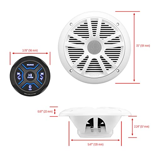 Boss Audio Systems MG150W.6 Paquete de Altavoces del Sistema de Sonido estéreo para Barcos Marinos - Unidad Principal de Amplificador de 2 Canales incorporada, IPX6 Resistente a la Intemperie