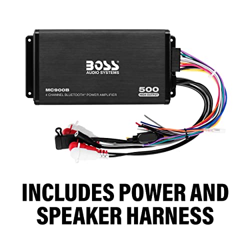 Boss Audio Marine Amplificador de 4 Canales, 500 W/bocina de 16.51 cm, Sistema Bluetooth de bocinas, Bluetooth Remoto, USB Auxiliar, Interfaz de Montaje, Bolsa Impermeable