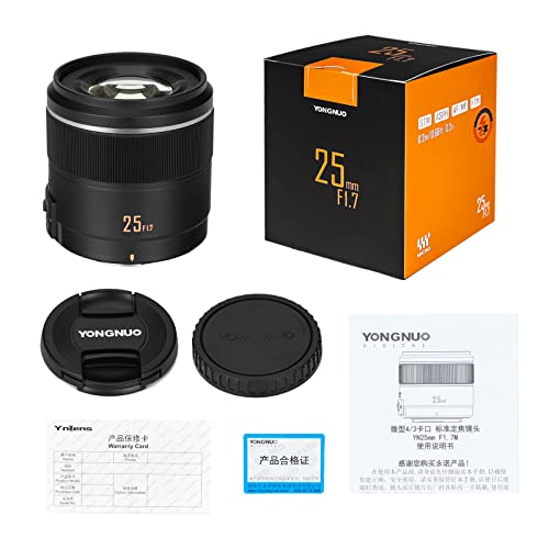Yongnuo YN25mm F1.7M Lente Prime estándar de enfoque automático, micro sin espejo, cuatro tercios, compatible con cámaras Olympus y Panasonic, color negro