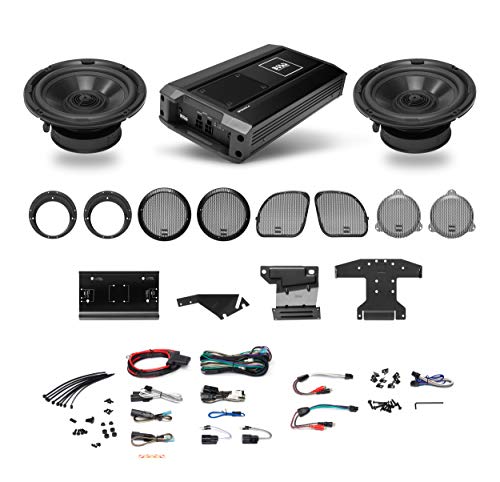 BOSS Audio Systems Sistema de altavoces delanteros BHD3F Harley Davidson – Compatible con motocicletas Select 1998+ Road Glide y Street Glide, amplificador de 4 canales más placas de montaje, resistente a la intemperie, 6.5 pulgadas, par de 300 vatios