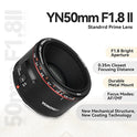 Yongnuo YN50MM F1.8 II AF/MF 0.35M Focus Distance Standard Prime Lens Black for Canon DSLR Camera