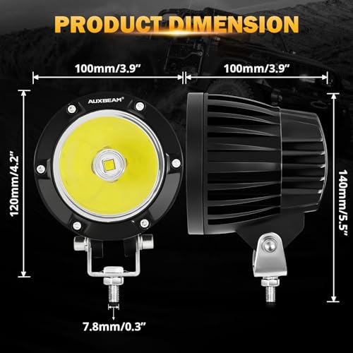 Auxbeam - Luces LED redondas de 4 pulgadas y 90 W, color ámbar de 9000 lm, luces antiniebla superbrillantes redondas con kit de arnés de cableado, luz de cápsula para camión, SUV, ATV, UTV, Jeep Wrangler motocicleta