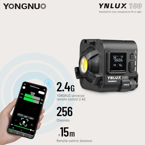Yongnuo YNLUX100 - Luz de video LED con soporte Bowen y reflector, iluminación LED continua 3200-5600 K bicolor, CRI95+, 12188Lux@1M, control remoto inalámbrico 2.4G para bodas, videos de YouTube