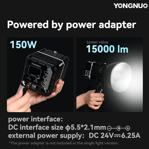 YONGNUO YN150S - Luz de video LED COB de 150 W 5600 K, luz de día, luz de salida continua de mano para fotografía, 15000 lux CRI95+ luces de estudio, con ventilador de refrigeración y soporte Bowens