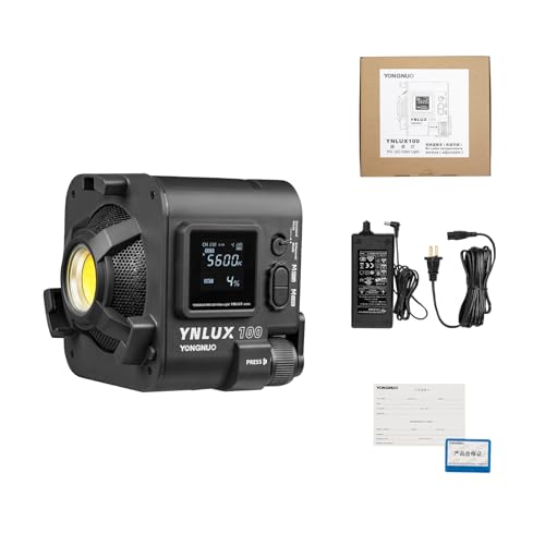 Yongnuo YNLUX100 - Luz de video LED con soporte Bowen y reflector, iluminación LED continua 3200-5600 K bicolor, CRI95+, 12188Lux@1M, control remoto inalámbrico 2.4G para bodas, videos de YouTube