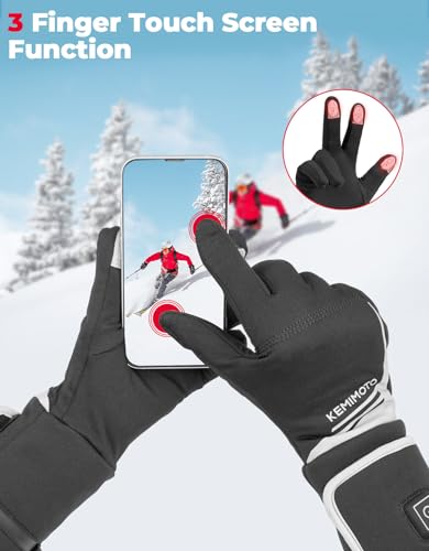 KEMIMOTO - Guantes calefaccionados para motocicleta, guantes calefactados para hombres y mujeres, guantes de trabajo con calefacción fina, visualización táctil con batería recargable que duran hasta 7 horas para esquí, ciclismo, golf, caza, senderismo, co