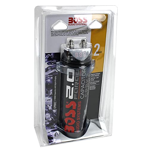 Boss Audio CPBK2 2 farad 20 voltios LED de voltaje digital para coche condensador de potencia y Soundstorm AKS8 calibre 8 amplificador de coche kit completo de cableado
