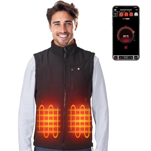 KEMIMOTO - Chaleco calefactor para hombre con batería incluida, chaleco térmico ligero para hombre por APP Control de temperatura para esquí, senderismo