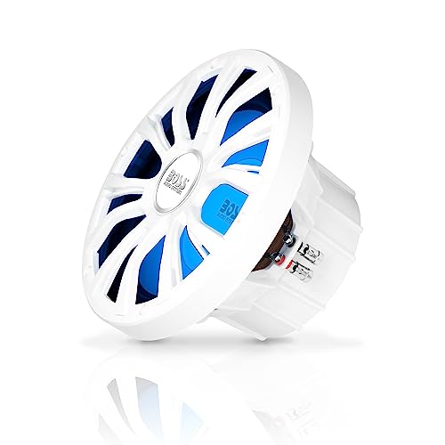 BOSS Audio Systems MRGB10W Subwoofer de Audio Marino de 10 Pulgadas – 800 vatios máximo, Bobina de Voz Dual de 2 ohmios, iluminación Multicolor, Resistente a la Intemperie, se Vende Individualmente,