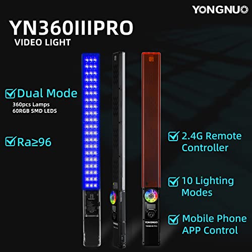 YONGNUO YN360III PRO YN360 III PRO LED Video Stick Ice Light 2.4G Control remoto Touch RGB a todo color, CRI 95+ App Support, 3200K-5600K Bi-Color