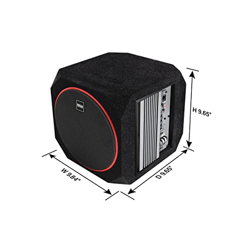 BOSS Audio Systems CUBE8 - Subwoofer para Coche y Paquete de Amplificador - Amplificador Integrado, subwoofer de 8 Pulgadas con radiador pasivo, Control Remoto de subwoofer