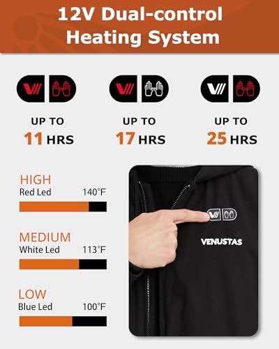 Venustas Sudadera con capucha climatizada con batería 11V para unisex con 5 zonas de calefacción, sudadera climatizada para hombres y mujeres
