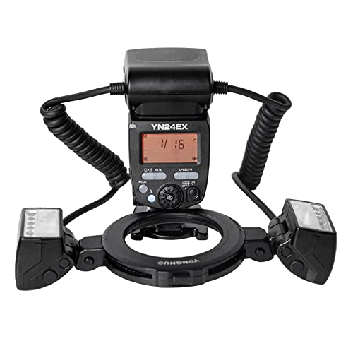 Yongnuo YN24EX S Macro Flash Speedlite, GN18 TTL con 2 cabezales de flash 7 anillos adaptadores, para cámaras Sony a6600 a6500 a6400 a7R4 a7R3 a7S3 a7S3 a7S3