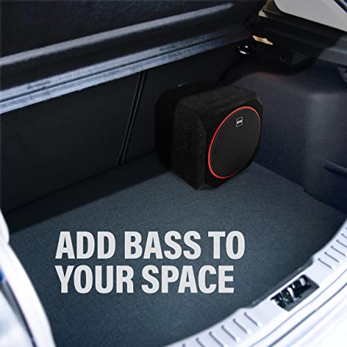 BOSS Audio Systems CUBE8 - Subwoofer para Coche y Paquete de Amplificador - Amplificador Integrado, subwoofer de 8 Pulgadas con radiador pasivo, Control Remoto de subwoofer