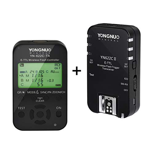 YONGNUO YN622C-KIT - Kit de Disparador inalámbrico E-TTL, con Pantalla LED para Canon, Incluye 1 Control YN622C-TX y 1 transceptor YN622 C
