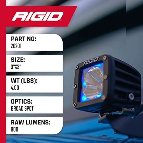 RIGID INDUSTRIES - Luces de retroiluminación azul radiance, luces LED de 3 x 3 pulgadas, 50.000 horas, capa en polvo, fácil de instalar, soportes de montaje incluidos, accesorios todoterreno (2