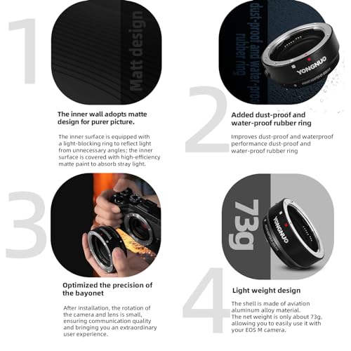 YONGNUO EF-EOS M II Lens Mount Adapter Ring, Auto Focus Adjustable Aperture, Control Converter Ring for Canon EF/EF-S Lens to Canon EOS-M (EF-M Mount)