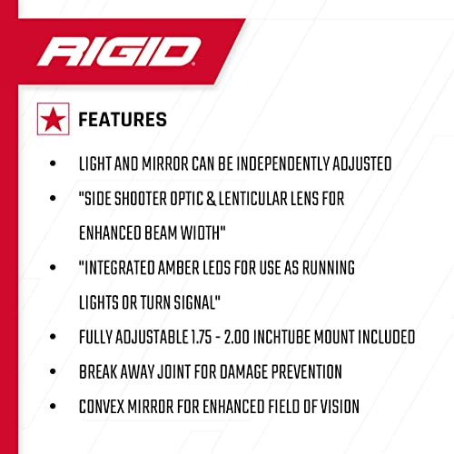 RIGID INDUSTRIES- Luz LED reflectante, espejo de vista lateral, luz LED de señal de giro ámbar, accesorios de montaje incluidos, compatible con IP69K, cumple con RoHS, fácil de instalar, accesorios todoterreno (pares, 64011)