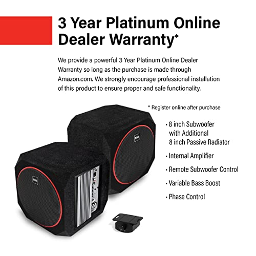 BOSS Audio Systems CUBE8 - Subwoofer para Coche y Paquete de Amplificador - Amplificador Integrado, subwoofer de 8 Pulgadas con radiador pasivo, Control Remoto de subwoofer